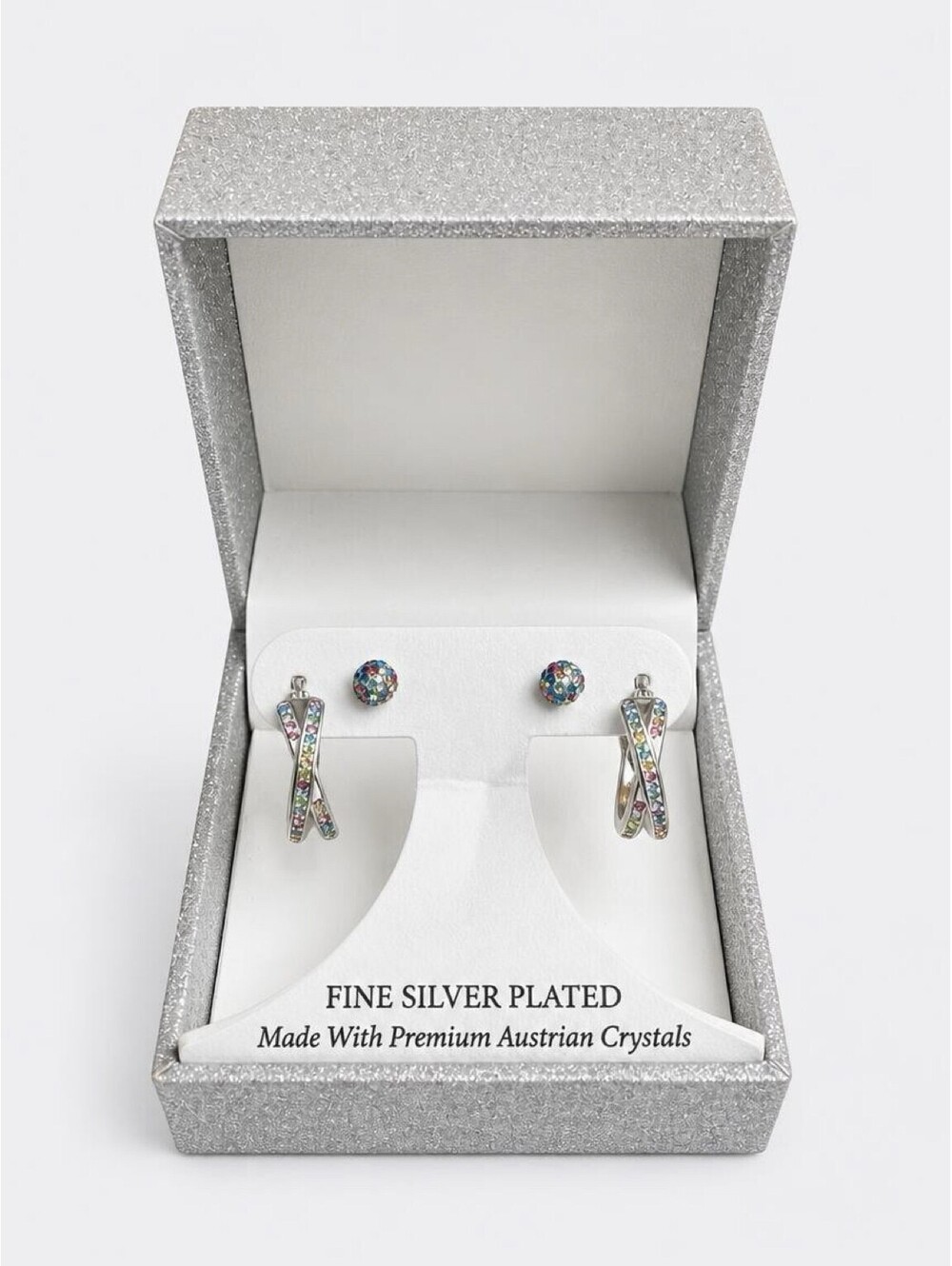 Sofia James Austrian Crystal Twisted Hoop Fireball Stud Earrings Set NIB